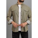 Oyga Erkek Açık Haki Slim Fit Dar Kalıp Çift Cepli Pamuklu Kot Gömlek
