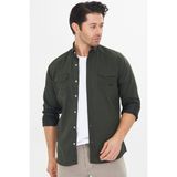 Oyga Erkek Haki Slim Fit Dar Kalıp Çift Cepli Pamuklu Kot Gömlek