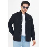 Oyga Erkek Siyah Slim Fit Dar Kalıp Çift Cepli Pamuklu Kot Gömlek - 2XL