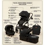 Öykü Bebek Diyarı Çanta ve Yağmurluk Hediyeli Ultra Hafif Premium Bebek Arabası Seti Doğumdan Itibaren Kullanabilme - Siyah