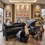 Öykü Bebek Diyarı Confor Yeni Doğan 3lü Bebek Çeyiz Seti Bebek Arabası - Taşıma Puset - Anne Yanı Asansörlü Park Beşik - Gri - Siyah