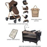 Öykü Bebek Diyarı Öykü Bebek Dunyası Yeni Doğan Bebek Çeyiz Seti Mamma ( Bebek Arabası-Otokoltuğu-Puset-Beşik-Çanta-Yatak) - Kahverengi