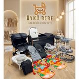 Öykü Bebek Dünyası Avangarde Ikiz Bebek Çeyiz Seti Full Set - Ikiz Bebek Arabası - Beşik - Yürüteç - Anakucağı - Mama Sandalyesi -Oyun Halısı - Banyo Seti -Çanta - Siyah-Gri
