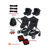 ÖYKÜ BEBEK DUNYASI Ayrılıp Birleşebilen Travel Sistem İkiz Bebek Arabası( 2 Adet Yağmurluk Ve Ayak Örtüsü )