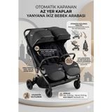 Öykü Bebek Dünyası Otomatik Katlanan Az Yer Kaplayan Yan Yana Avangarde Ikiz Bebek Arabası - Siyah