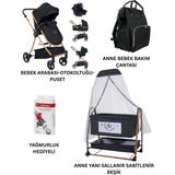 Öykü Bebek Dunyası Yeni Doğan Bebek Çeyiz Seti (Bebek Arabası+Puset+Beşik+Anne Bebek Çantası+Yağmurluk+Yatak) - Siyah