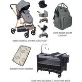 Öykü Bebek Dunyası Yeni Doğan Bebek Çeyiz Seti Mamma ( Bebek Arabası-Otokoltuğu-Puset-Beşik-Çanta-Yatak) - Gri