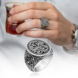Oyma Desenli Oval Taşsız 925 Gümüş Erkek Yüzük