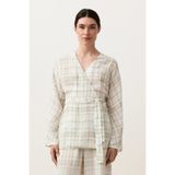 Oysho Kareli %100 keten kimono gömlek