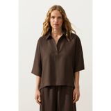Oysho Oversize kısa kollu %100 keten polo gömlek