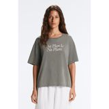 Oysho Yazılı pamuklu karışımlı kısa kollu boxy t-shirt