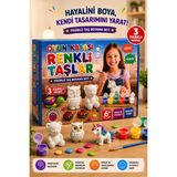 Oyun Kafası 2 Adet Renkli Taşlar Figürlü Taş Boyama Seti Kutulu 3 Farklı Model 6 Renk Boya