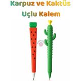 Oyun Kafası 2’li Set Uçlu Kalem Karpuz ve Kaktüslü Silikon Uçlu Kalem Eğlenceli Kırtasiye