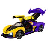 Oyuncak 1:24 Ölçek Diecast Metal Laker.s Spor Araba – Işıklı Sesli Buharlı Çek Bırak Model Araç (Kapıları Açılır) (Mor)
