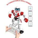Oyuncak 16 Fonksiyonlu Şarjlı Uzaktan Kumandalı Akıllı Robot Sesli Işıklı Programlama Dans Moonwalk - Kırmızı