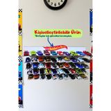 Oyuncak Araba Rafı 50 Araçlık BEYAZ- Kişiye Özel - (1/64 Ölçekli Arabalar İçin Uygundur) - 50x30