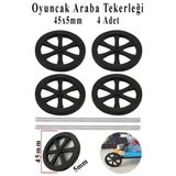 Oyuncak Araba Tekerleği Seti 45Mm 4 Lü 1 Paket Plastik Tekerlek Deney İçin 2 Adet Metal Şaft Proje Deney Seti