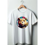 Oyuncak Ayıcık Baskılı Beyaz Oversize Bisiklet Yaka Tshirt - M
