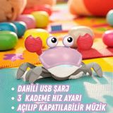 Oyuncak Emeklemeye Yardımcı 3 Kademeli Hız Kapatıp Açılabilen Müzikli Sensörlü Dahili Şarjlı Yengeç Mavi ve Pembe