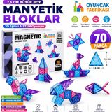 Oyuncak Fabrikası 70 Parça Manyetik Yapı Blokları 7,5 cm Büyük Boy 3D Eğitici Oyuncak Seti | Stem Zeka Geliştirici