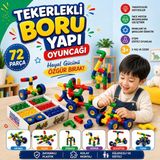 Oyuncak Fabrikası Boru Blok Seti 72 Parça Tekerlekli Yapı Oyuncak Eğitici Stem Zeka Geliştirici Boru Yapı Oyuncak