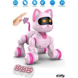 Oyuncak Full Fonksiyon Uzaktan Kumandalı El Sensörlü Şarjlı Işıklı Müzikli Dansçı Robot Kedi - Pembe
