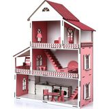 Oyuncak Gidiyor Ahşap 3 Katlı Oyun Evi Barbie Temalı Büyük Boy Eşyalı Renkli Tasarım