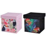 OYUNCAK KUTUSU 2 Lİ SET SAKLAMA KUTUSU KAPAKLI PAPAĞAN DESEN KUMAŞ 28X28X28CM