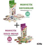 Oyuncak Manyetik Mıknatıslı 30 Parça Hayvanlar ve 26 Parça Sebze Meyveler Eğitici Set Magnet Buzdolabı ve Metal Yüzeylerde Kullanılabilir Hayvanları ve Sebzeleri Meyveleri Öğren Giffy - Çok Renkli