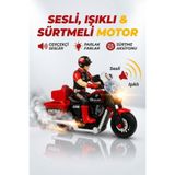 Oyuncak Motor Sesli ve Işıklı Sürtmeli Motosiklet Figürlü Yarış Motoru Kırmızı 13 Cm