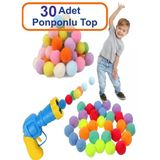 Oyuncak Peluş Ponpon Top Atan Fırlatan Ponpon Tabancası 30 Adet Ponponlu Oyun Oyun Topu 20 Adet Pluş