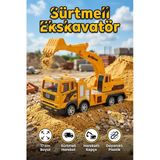 Oyuncak Sarı Kepçe Ekskavatör - Sürtmeli Hareketli İnşaat Kamyonu İş Makinesi (17 Cm)