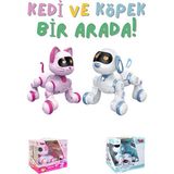 Oyuncak Sesli Işıklı Uzaktan Kumandalı 30 Fonksiyonlu Akıllı Robot Kedi ve Köpek LED Emoji - Renkli