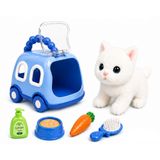 Oyuncak Sesli Işıklı Yürüyen Hareketli Köpek Kedi Tavşan Taşıma Çantalı Aksesuarlı Set Taşınabilir Çanta Emekleme Oyuncağı Aksesuarlı Çocuklar İçin Eğitici Hayvan Sevgisi (Mavi-Kedi)