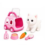 Oyuncak Sesli Işıklı Yürüyen Hareketli Köpek Kedi Tavşan Taşıma Çantalı Aksesuarlı Set Taşınabilir Çanta Emekleme Oyuncağı Aksesuarlı Çocuklar İçin Eğitici Hayvan Sevgisi (Pembe-Kedi)