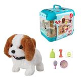 Oyuncak Sesli Işıklı Yürüyen Hareketli Köpek Taşıma Çantalı Aksesuarlı Set Taşınabilir Çanta +Pil (Mavi-Beyaz)