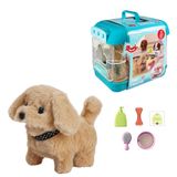 Oyuncak Sesli Işıklı Yürüyen Hareketli Köpek Taşıma Çantalı Aksesuarlı Set Taşınabilir Çanta +Pil🎁 (Mavi-Sarı)