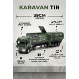 Oyuncak Tır Ve Karavan Seti Yeşil - 39Cm Büyük Boy Metal Kupa Işıklı Sesli Çek Bırak Oyuncak Araba