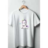 Oyuncak Unicorn Baskılı Coquette 2024 Modası Beyaz Oversize Kalıp Bisiklet Yaka Tshirt - XL