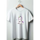 Oyuncak Unicorn Baskılı Coquette 2024 Modası Beyaz Oversize Kalıp Bisiklet Yaka Tshirt