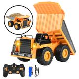 Oyuncak Uzaktan Kumandalı 4x4 Metal Kasa Damperli Kamyon Şarjlı RC İş Makinesi Işıklı Sesli Oyuncak 21 CM