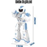 Oyuncak Uzaktan Kumandalı ve El Sensörlü Şarjlı LED Işık Moonwalk Yürüyen Akıllı Robot 19 Fonksiyon - Mavi - Beyaz