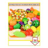 OYUNCAKSAHİLİ Tepside Pizza Kesilen Meyve Sebze Dondurma Bisküvi Pasta Kesme Tahtalı 36 Parça Evcilik Oyuncak