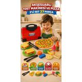 OyuncakZade 25 cm Tost Makinesi ve Pizza Aksesuarlı 2'li Set Evcilik Mutfak Seti Aksesuarlı 27 Parça