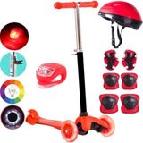 Oyuncakzade 3 Tekerlekli Frenli LED Işıklı Boy Ayarlı Kırmızı Twist Scooter + Kask Dizlik Set + Çakar Işık LED