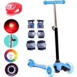 Oyuncakzade 3 Tekerlekli Frenli LED Işıklı Boy Ayarlı Mavi Twist Scooter + Dizlik Dirseklik + Çakar LED Hediye