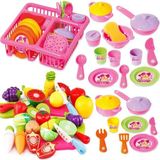 Oyuncakzade Bulaşıklık Tabak Tencere Set ve Kesilebilen Oyuncak Meyve Sebze Set Toplam 33 Parça Oyun Set
