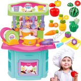 Oyuncakzade Candy Şef Mutfak Seti Kız Çocuk Oyuncak Evcilik Oyuncak Seti + 12 Parça Kesilebilir Meyve Seti