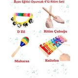 Oyuncakzade Montessori 4'lü Eğitici Ritim Seti Ksilofon Marakas D Zil Ritim Çubuğu