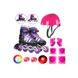OyuncakZade Mor Işıklı Teker Ayarlanabilir Çocuk Alıştırma Paten 2 Fonksiyon + Çakarlı Kask Dizlik Set